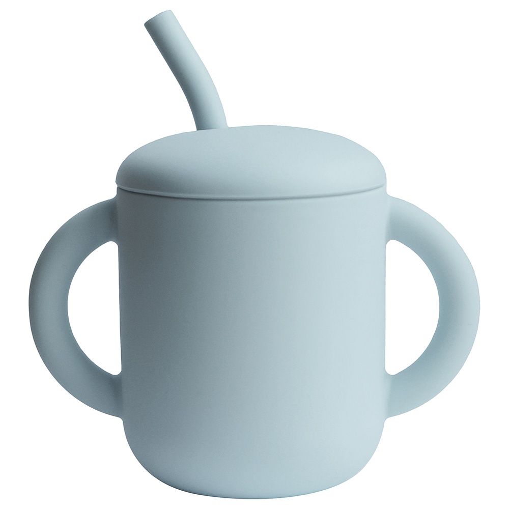 Mushie - Silicone Training Cup W/ Straw - Powder Blue