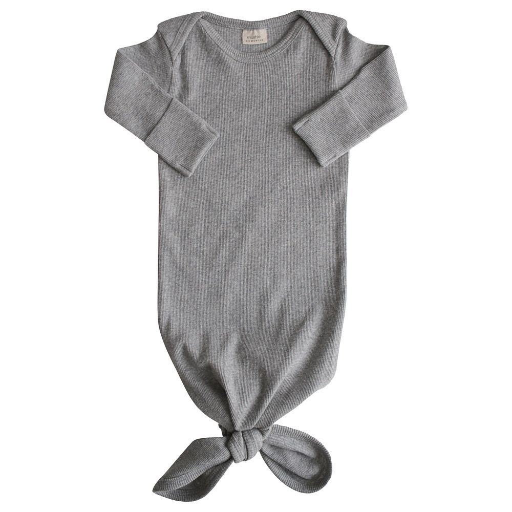 Mushie - Ribbed Knotted Gown - Gray Melange