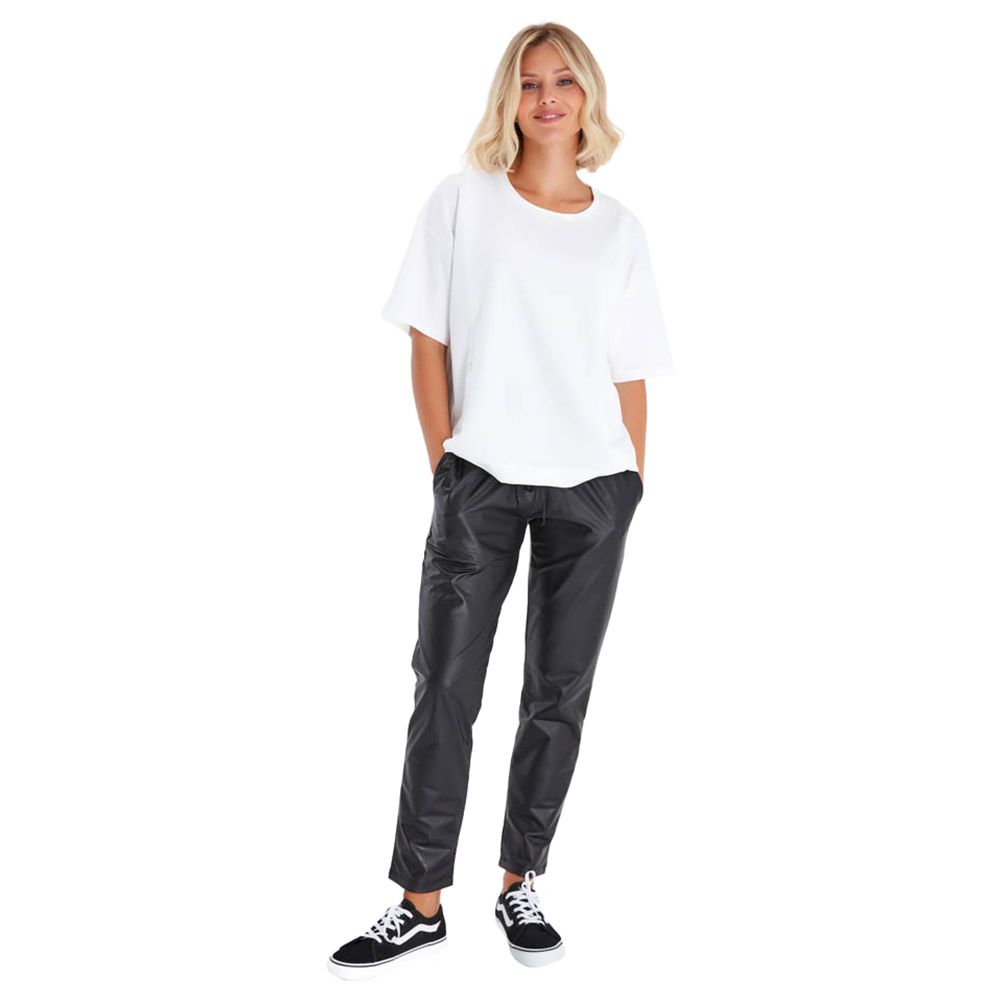 Accouchee - Comfy Cool Leather Look Pants - Black