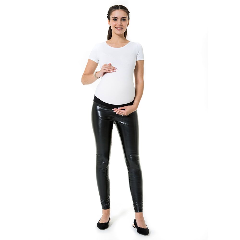 Accouchee - Shiny Low Rise Leather Tights - Black