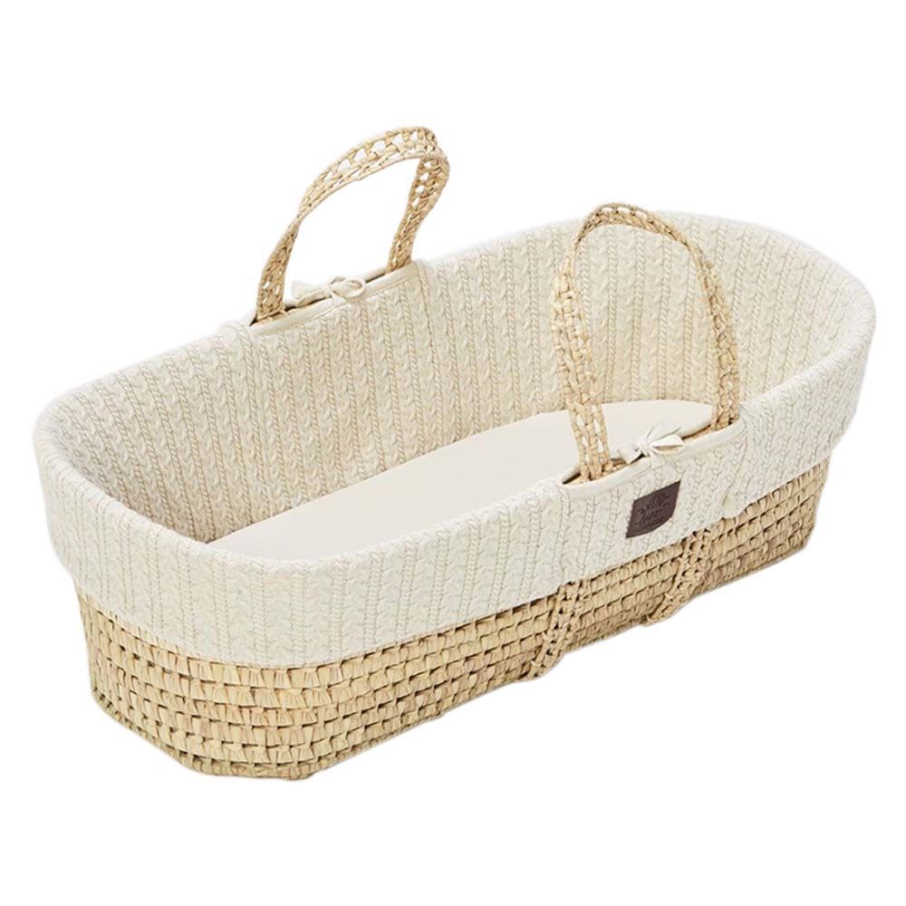 The Little Green Sheep - Natural Knitted Moses Basket & Mattress Linen - Beige