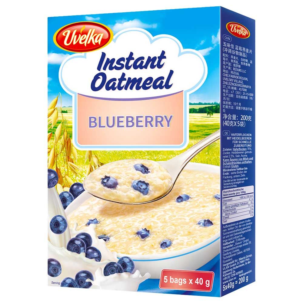 Uvelka - Instant Oatmeal Blueberry - Pack of 5 - 40g