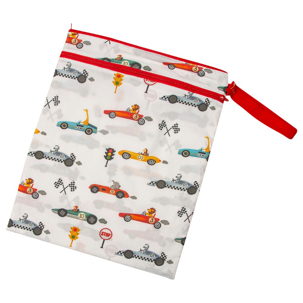 Little West Street - Racing Cars Wet & Dry Bag - White/Red