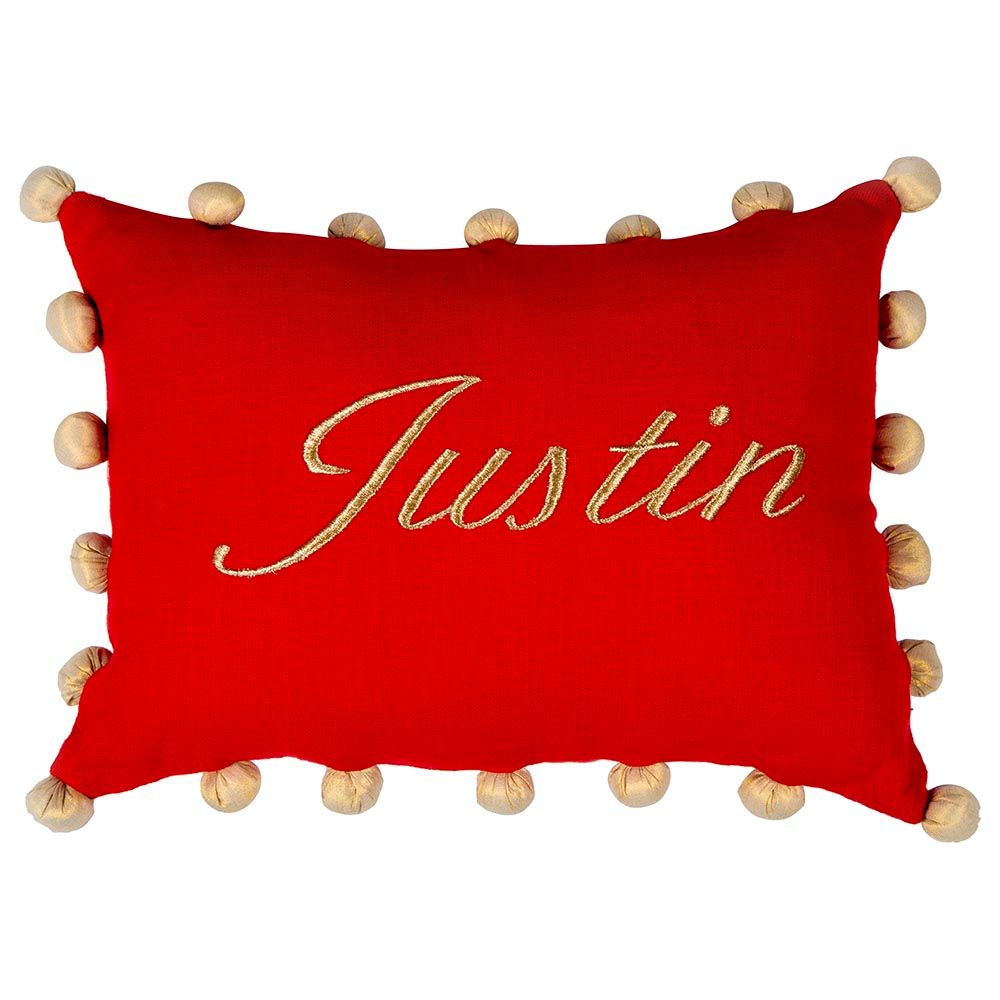 Little West Street - Christmas Pom Pom Pillow - Red/Gold