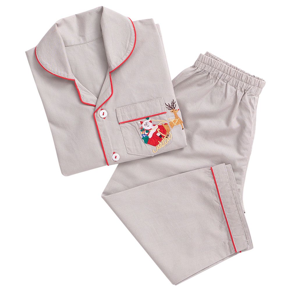 Little West Street - Santa In Sleigh Pajama Set - Grey