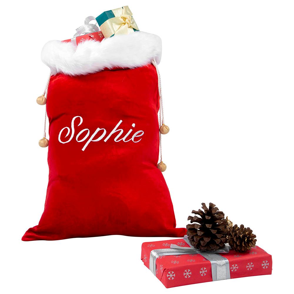 Little West Street - Red Velvet With Faux Fur Santa Sack Red