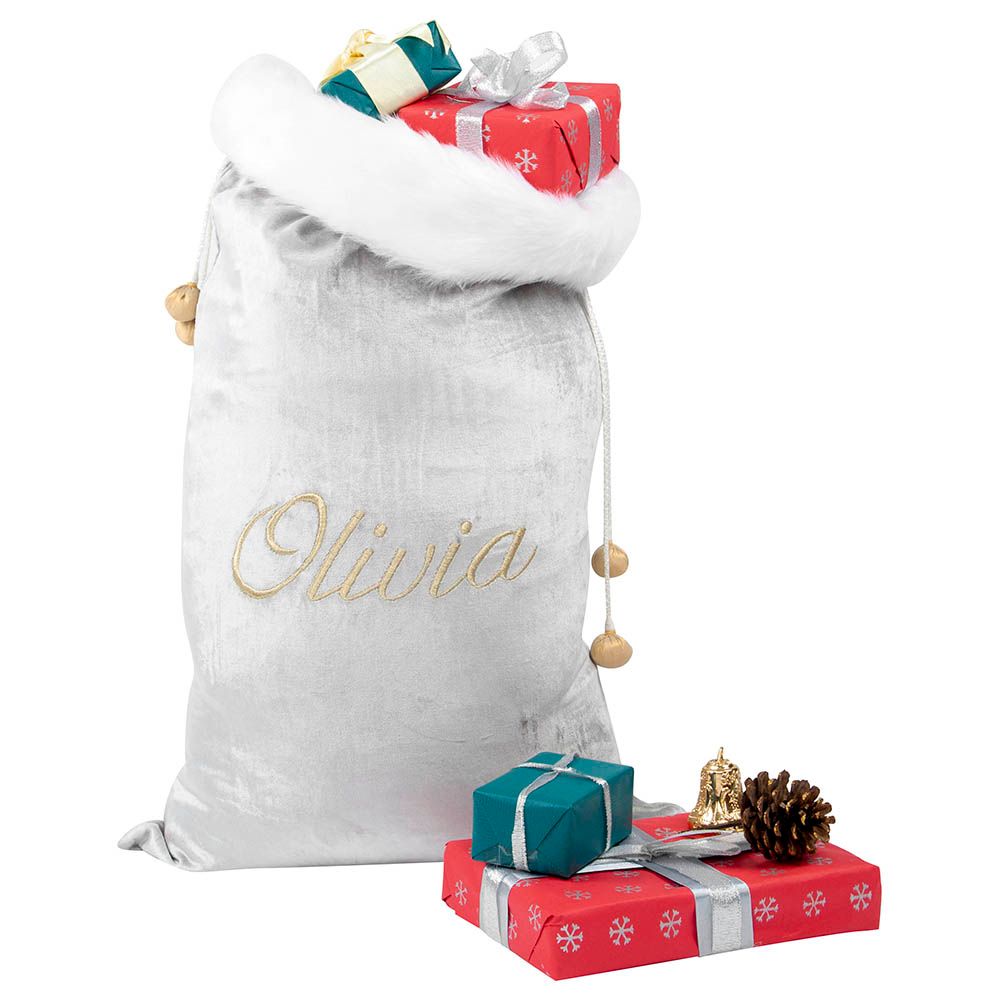 Little West Street - Silver Velvet With Faux Fur Santa Sack