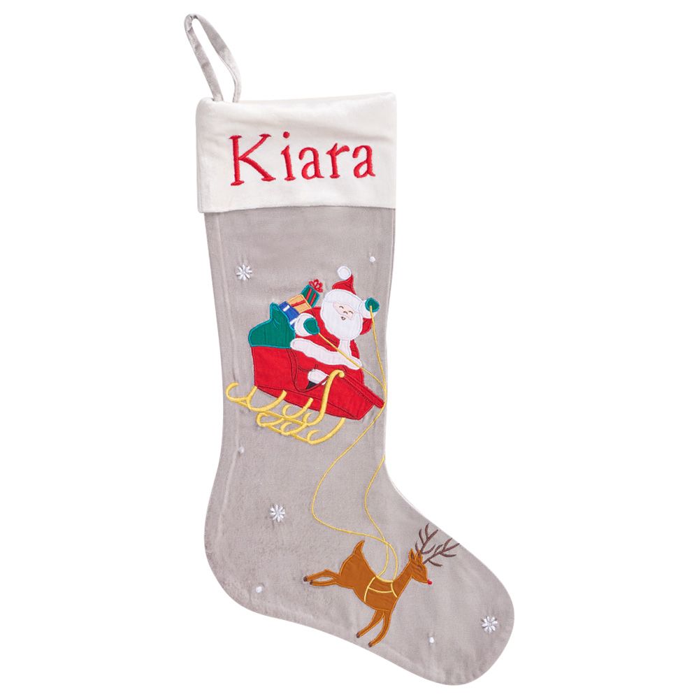 Little West Street - Santa In Sleigh Luxe Stocking - Silver