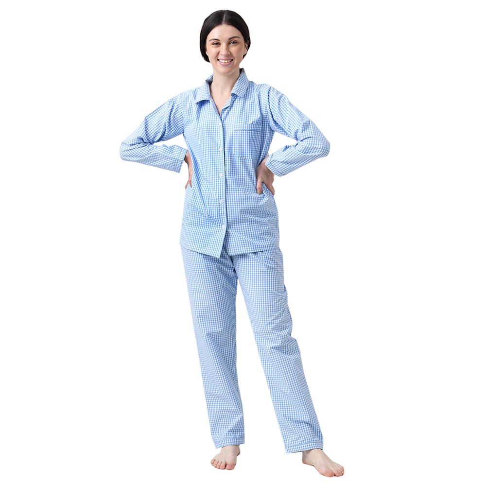 Little West Street Women Classic Blue Gingham Pajama Set