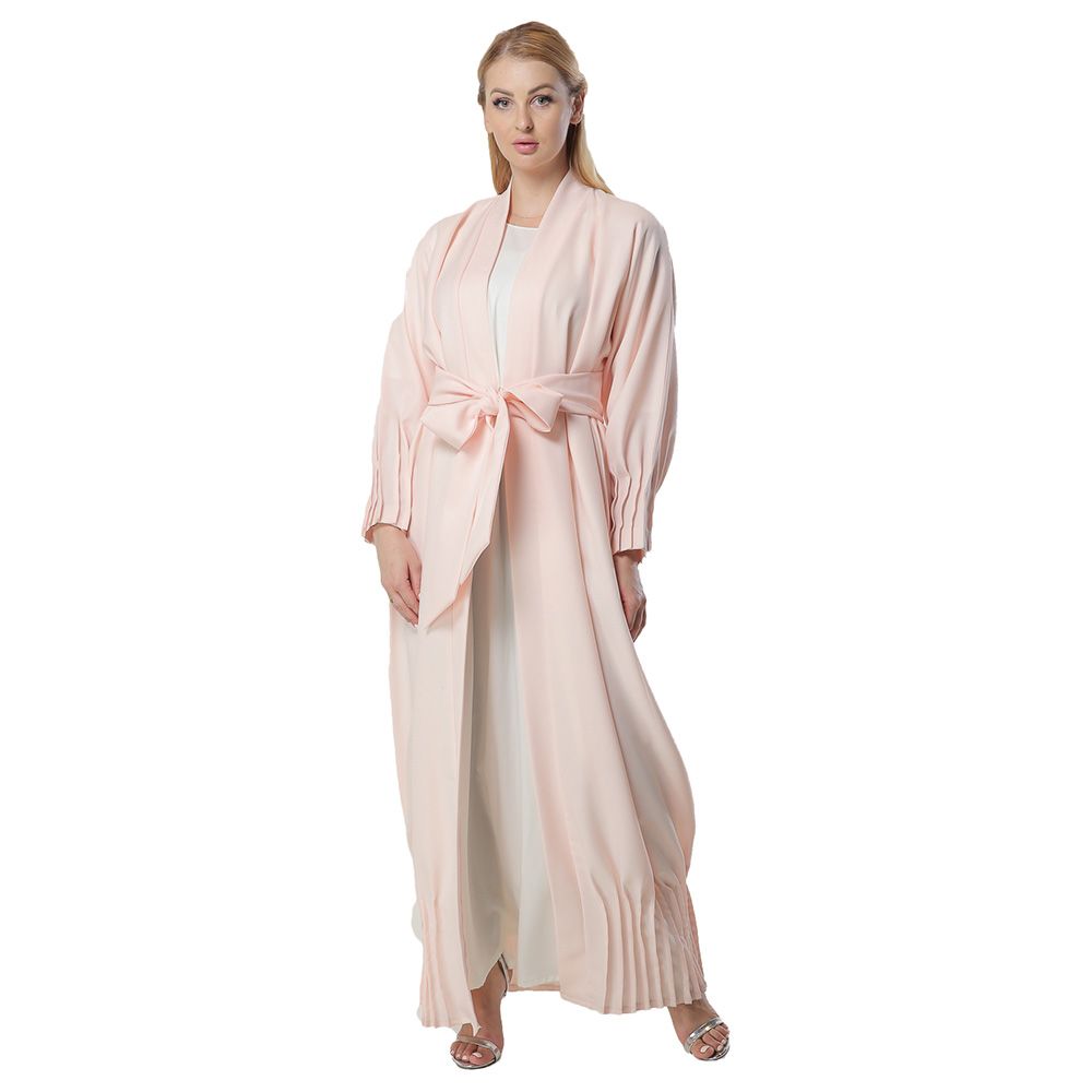 Moi Street - Peach Abaya With Pleated Hem And Sleeves