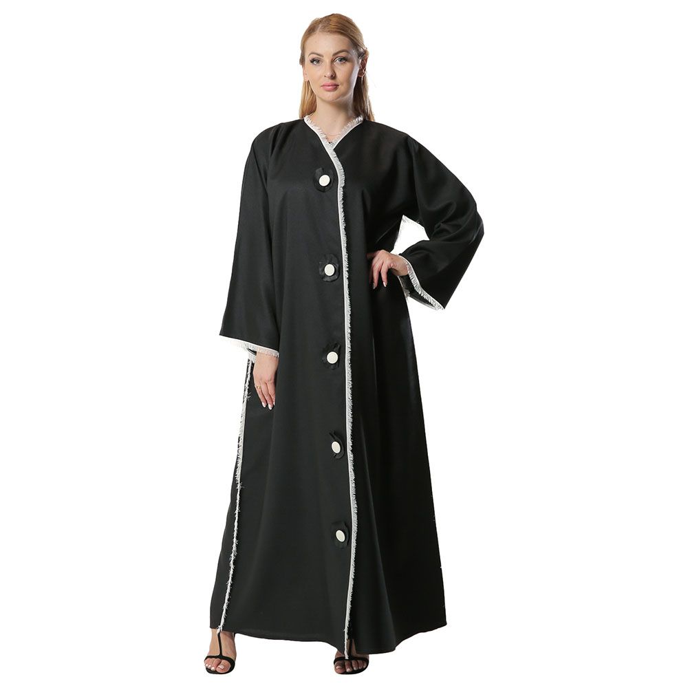 Moi Street - Black Abaya With Fringed Lace