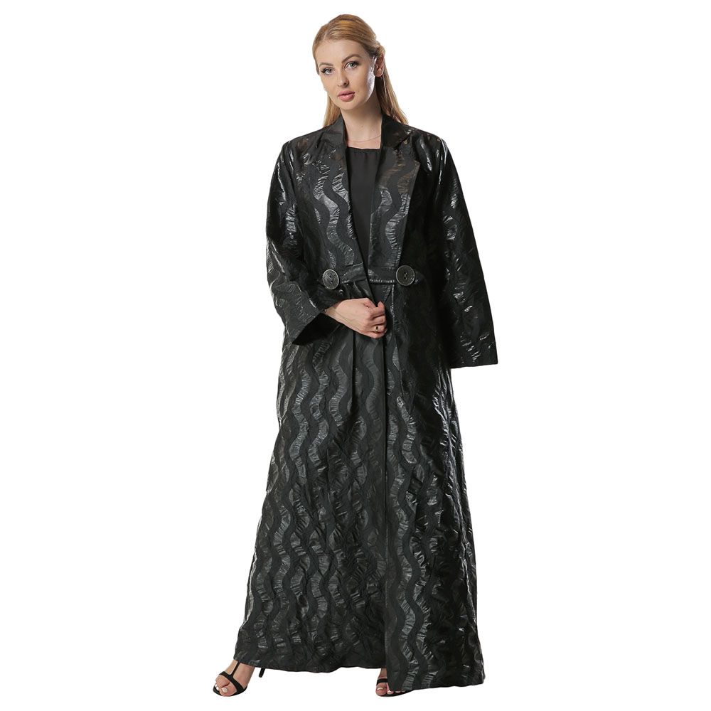 Moi Street - Jacquard Coat Style Abaya - Black