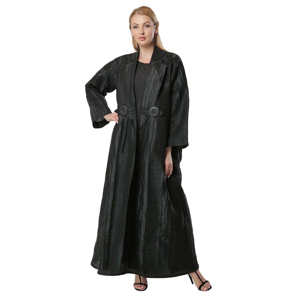 Moi Street - Jacquard Coat Style Abaya, Black