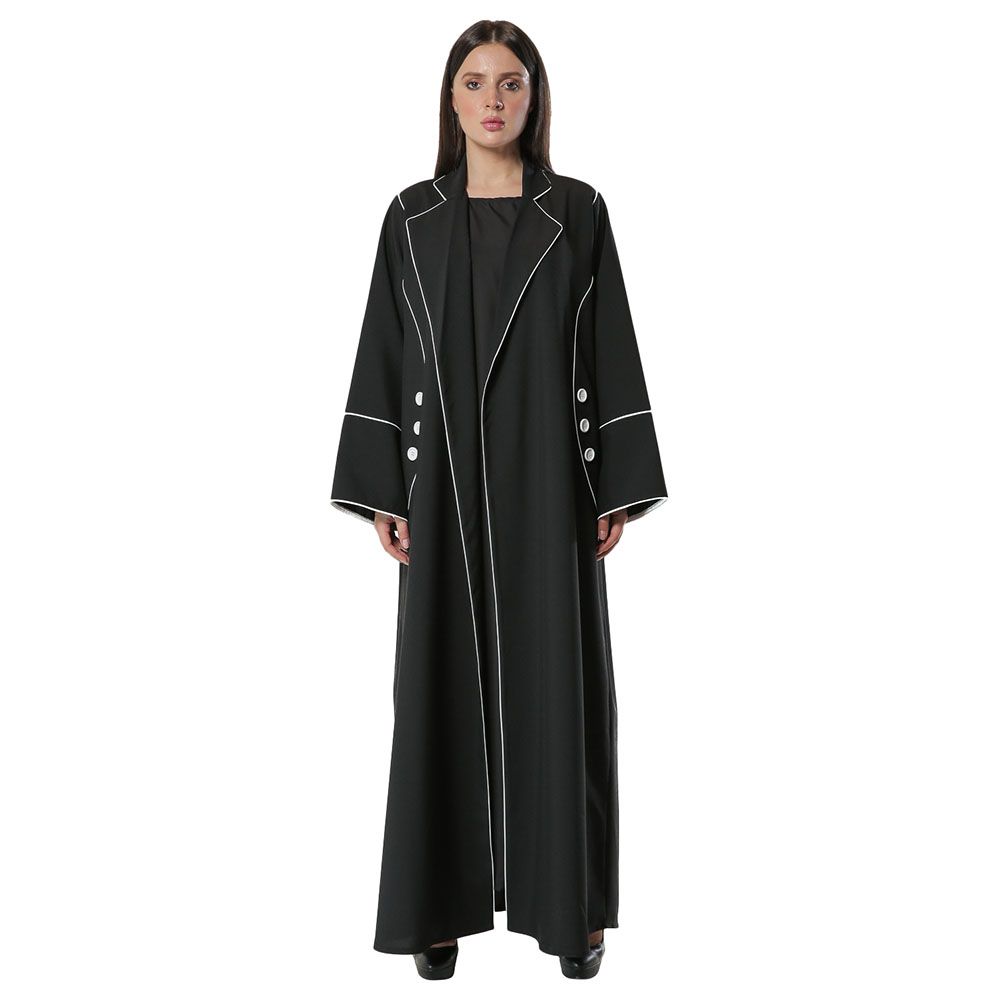 Moi Street - Black Abaya - White Pipin, Buttons Detailing