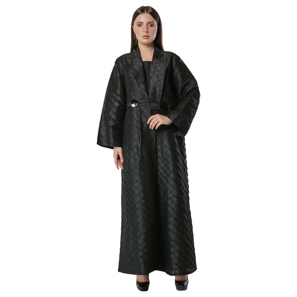 Moi Street - Black Jacquard Coat Style Abaya