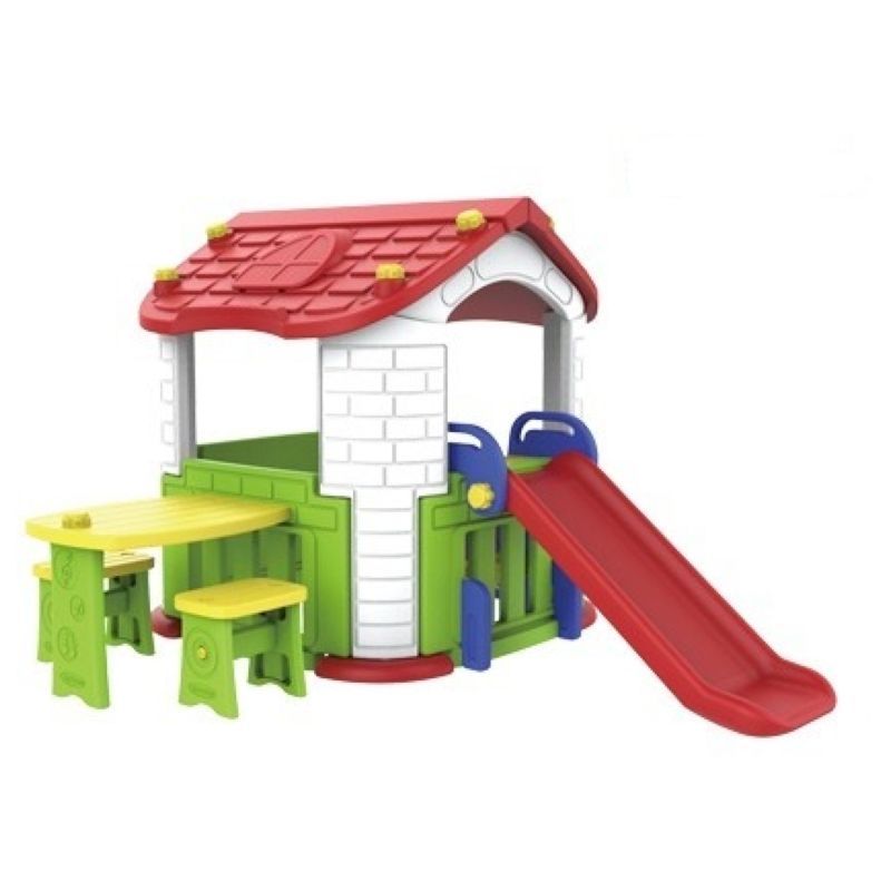 MYTS - All-in-1 Playhouse + Side Table & Chair + Slide Red