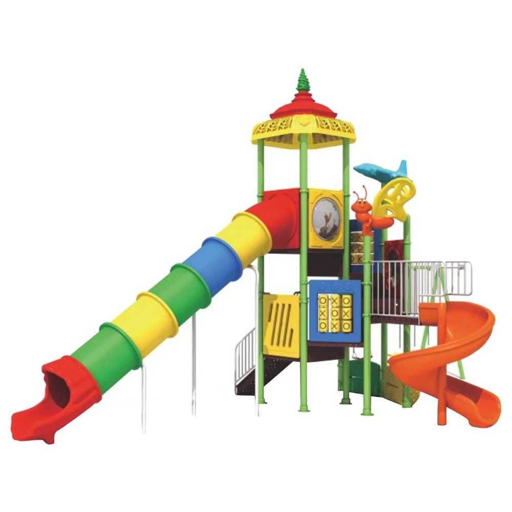 Myts - Kids Playful Long Tube Slide, Game, 3 Swing Playset