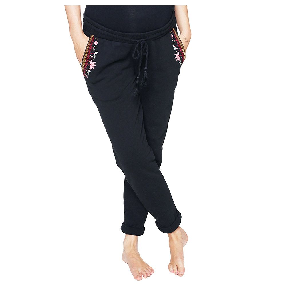 Mums & Bumps - Mara Mea Maternity Embroidered Pants - Black