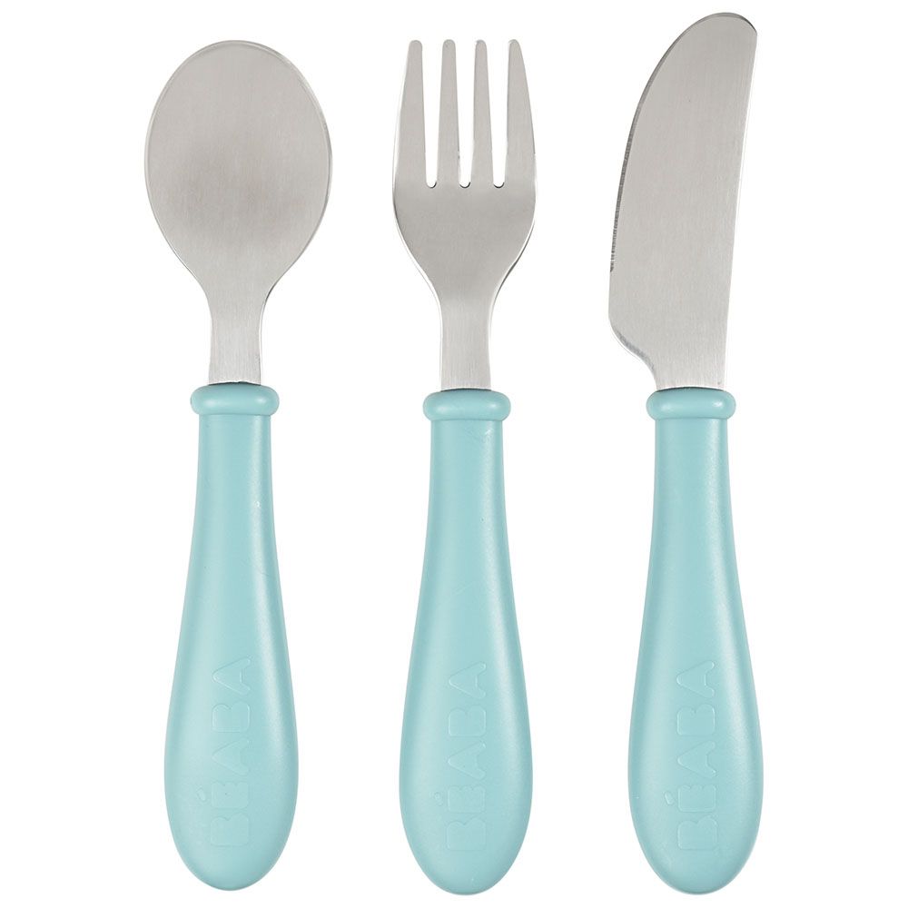 Beaba - Stainless Steel Training Cutlery - Airy Green