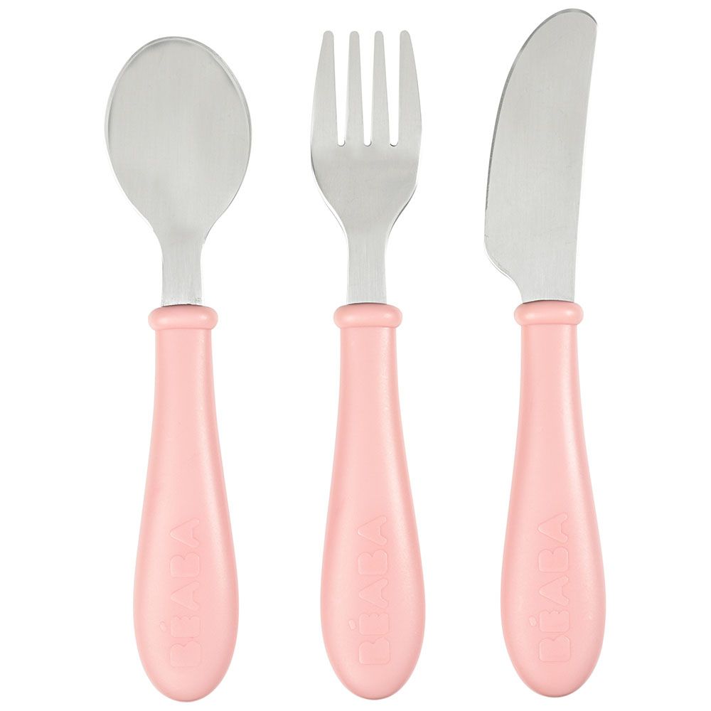 Beaba - Stainless Steel Training Cutlery - Old Pink