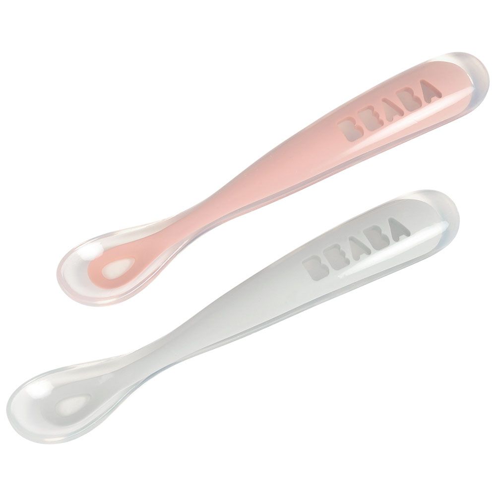 Beaba - Silicone Spoon 1st Age 2pcs Set - Old Pink