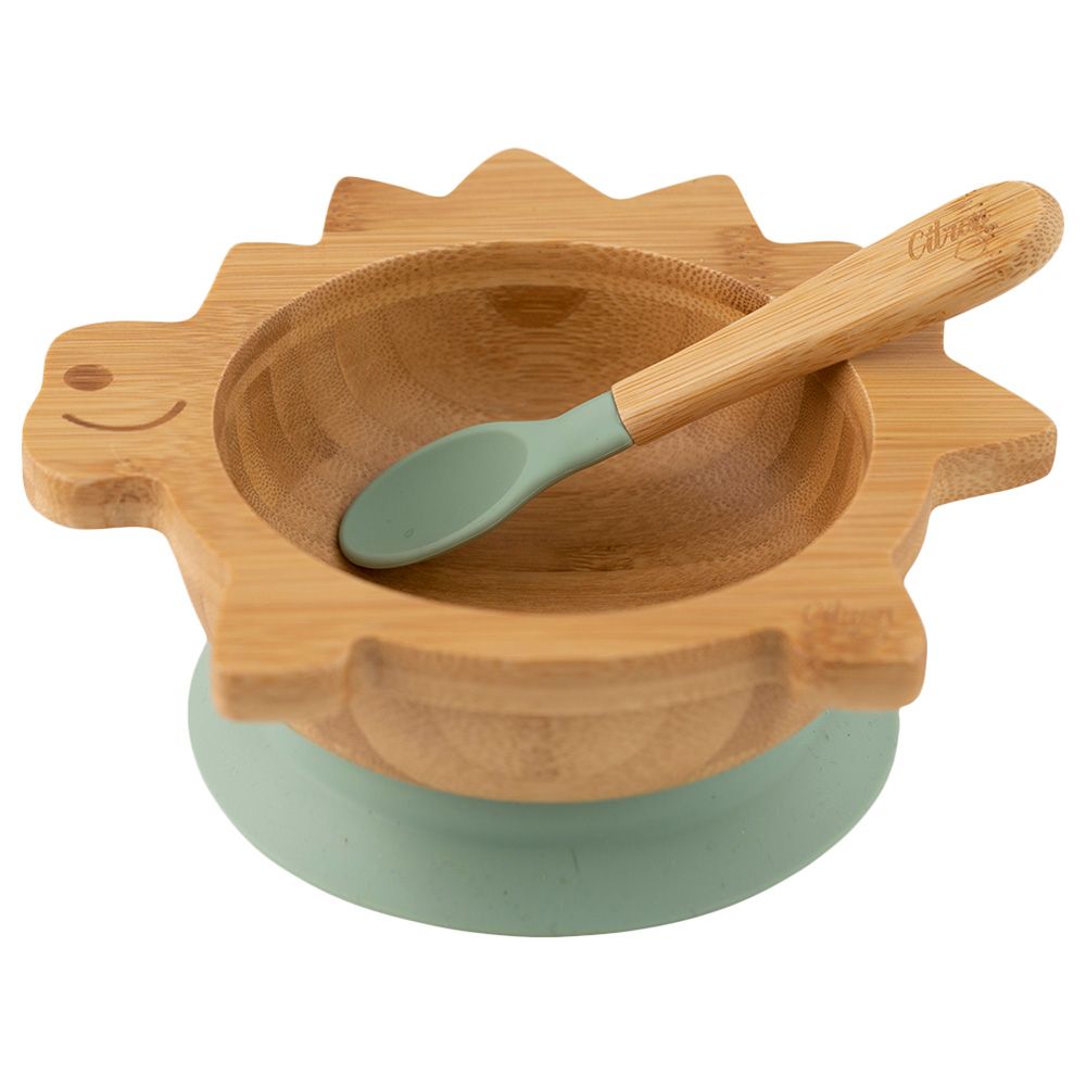 Citron - Organic Bamboo Bowl with spoon - Dino Green