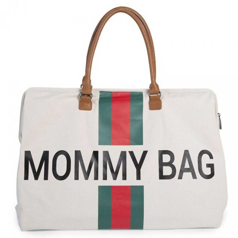 Childhome - Mommy Bag - Off White with Green & Red Stripes