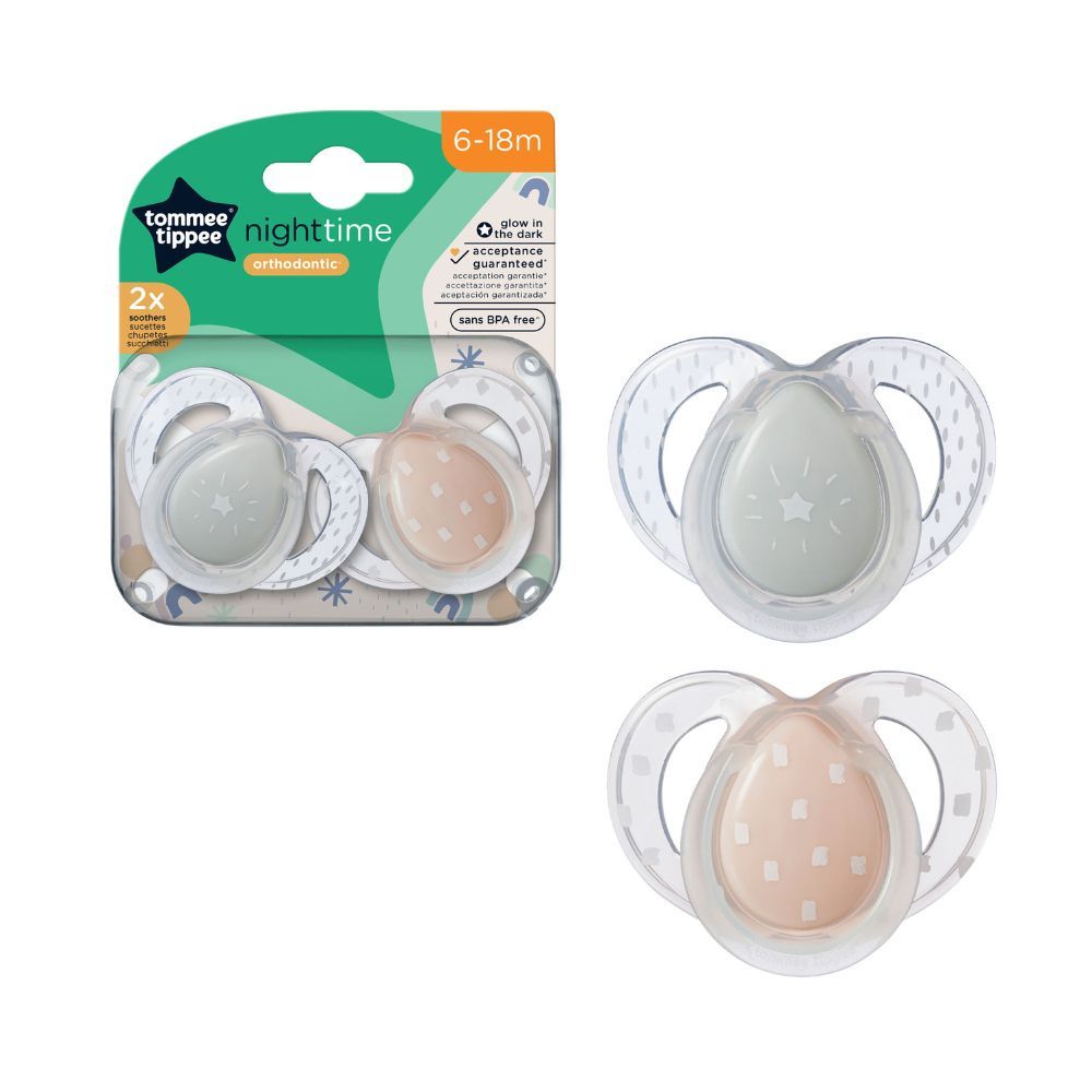 Tommee Tippee - Night Time Soother Pack of 2 - 6-18M - Pink Star