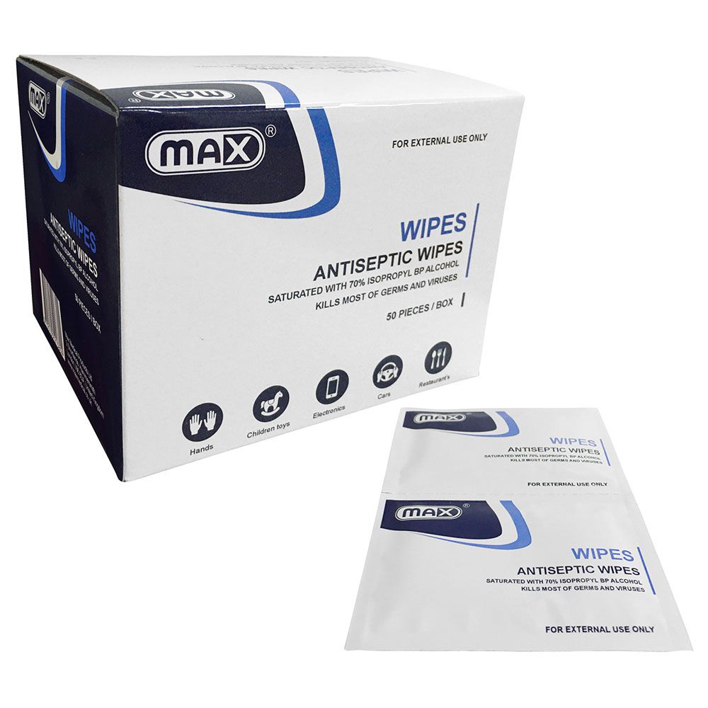 Max - Antiseptic Wipes Box - 50pc