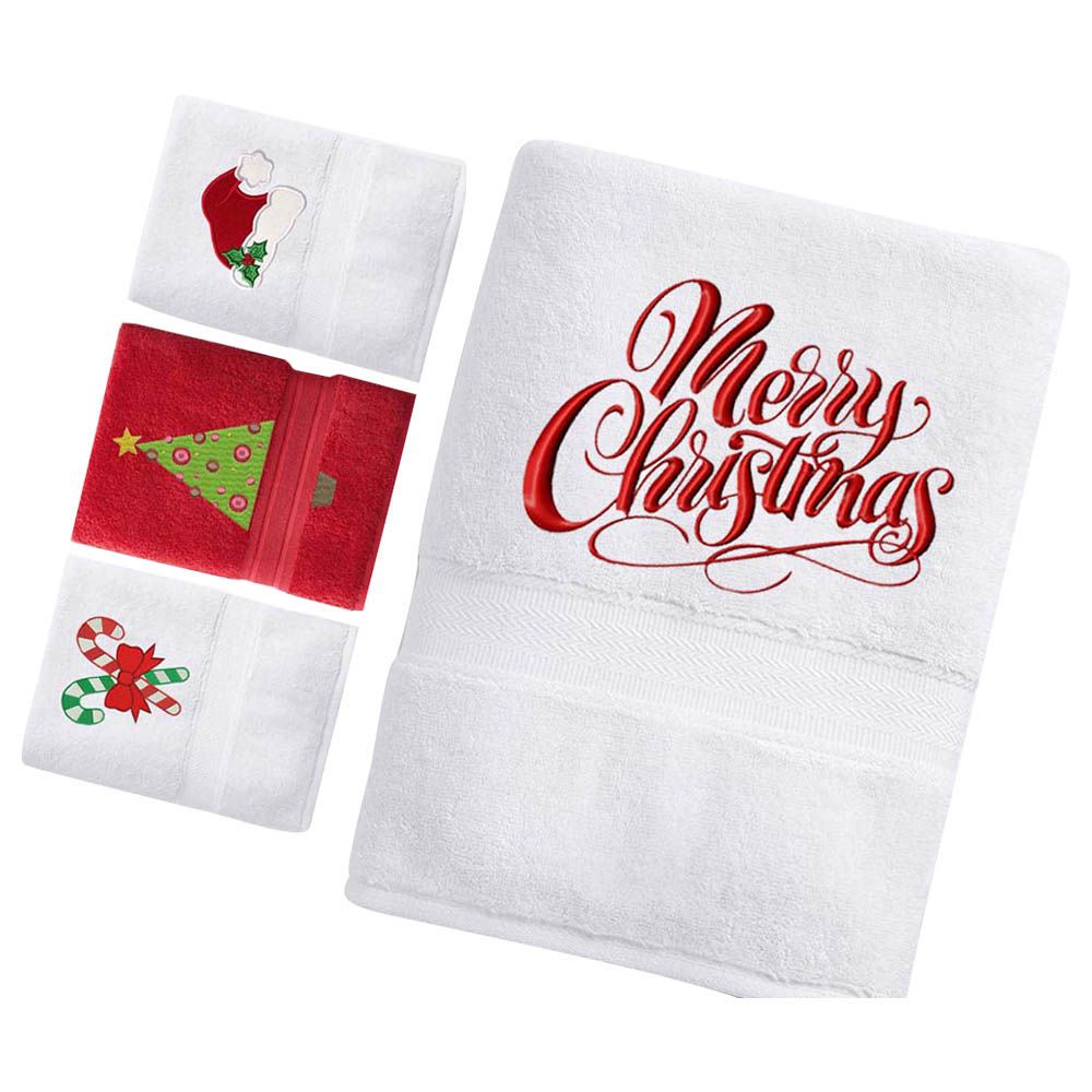 Creative Costumez - Christmas Towels - Pack of 4 - White/Red