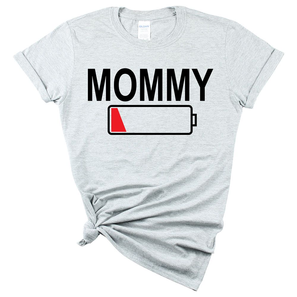 Matching Family Outfits - Mommy Low Battery T-Shirt - Grey