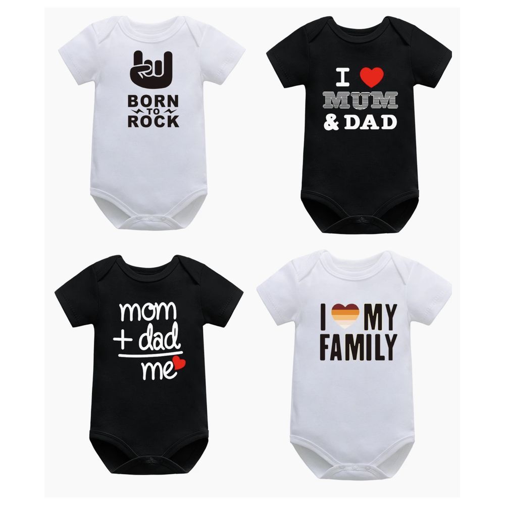 Matching Family Outfits - 4pc-Set - Baby Bodysuit - White/Black