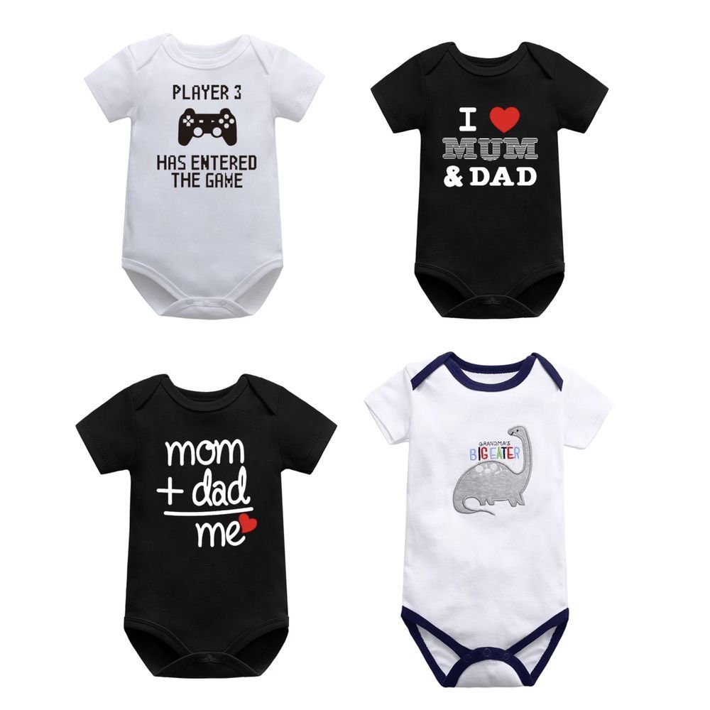 Matching Family Outfits - 4pc-Set - Baby Bodysuit - Black/White