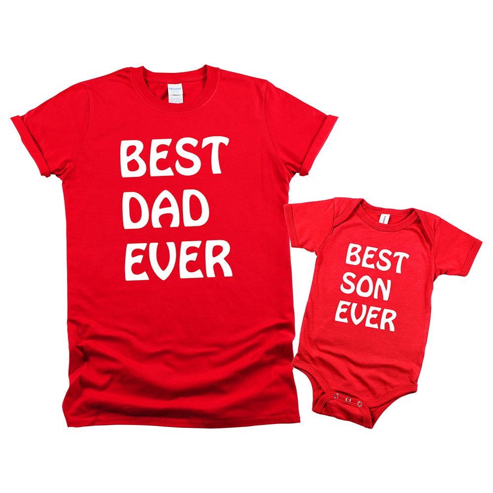 Matching Family Outfits - 2pc-Set - Best Dad & Best Son Ever - Red_