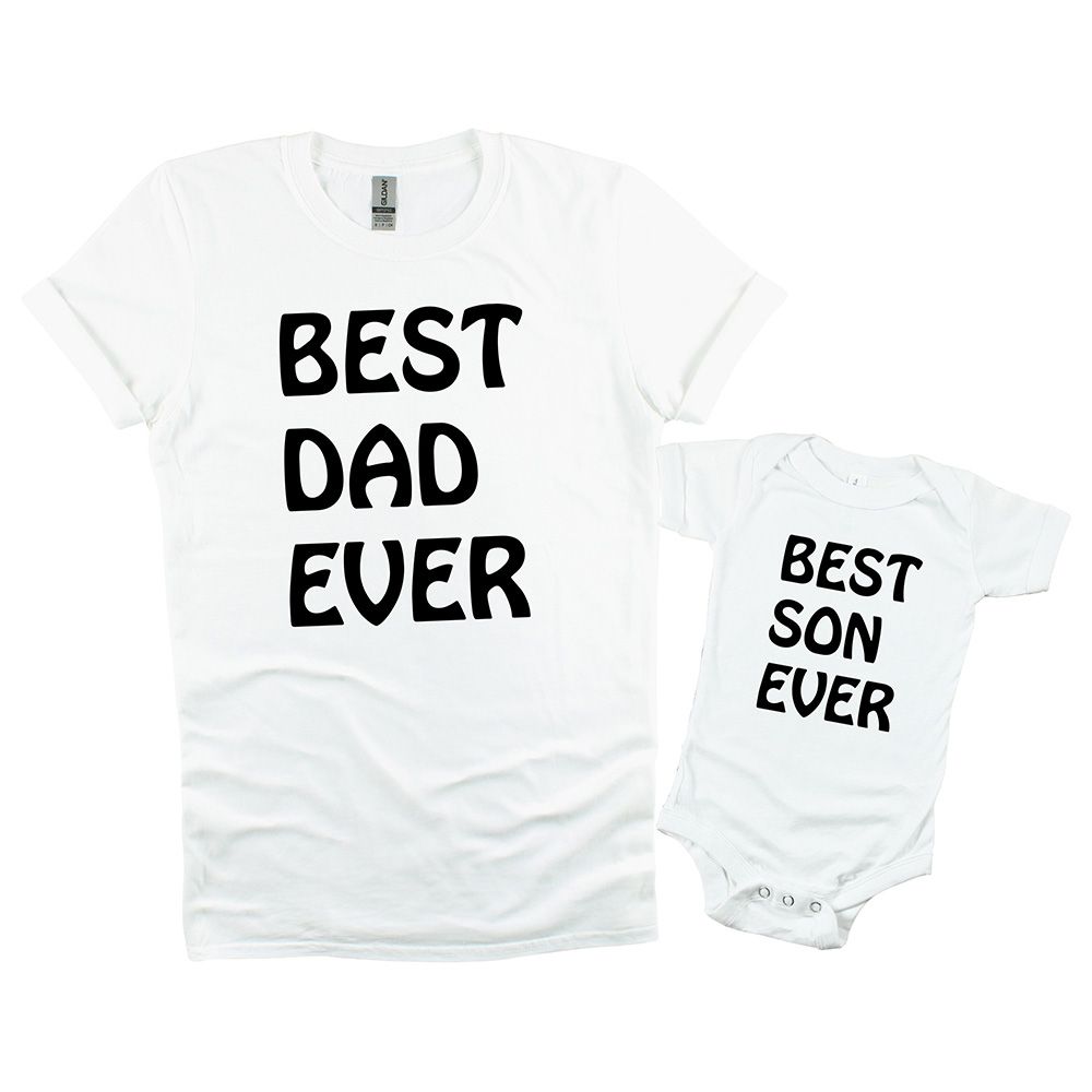 Matching Family Outfits - 2pc-Set - Best Dad & Best Son Ever - White_