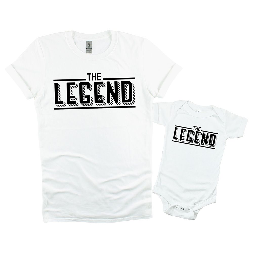 Matching Family Outfits - 2pc-Set - Dad/Mum & Baby The Legend - White_