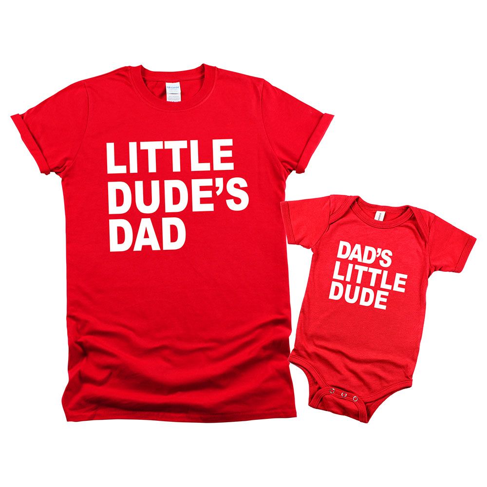 Matching Family Outfits - 2pc-Set - Little Dude's Dad/Dad's Little Dude - Red_