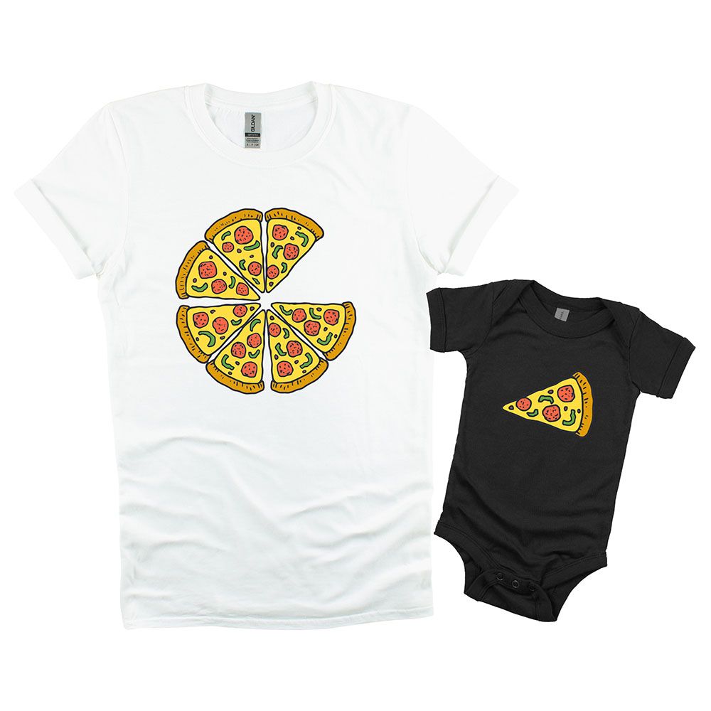 Matching Family Outfits - 2pc-Set - Dad/Mumz & Baby Pizza - White_