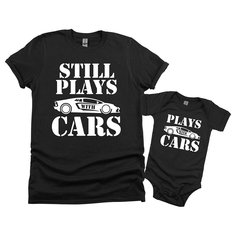 Matching Family Outfits - 2pc-Set - Dad & Baby Still Plays With Car - Black_