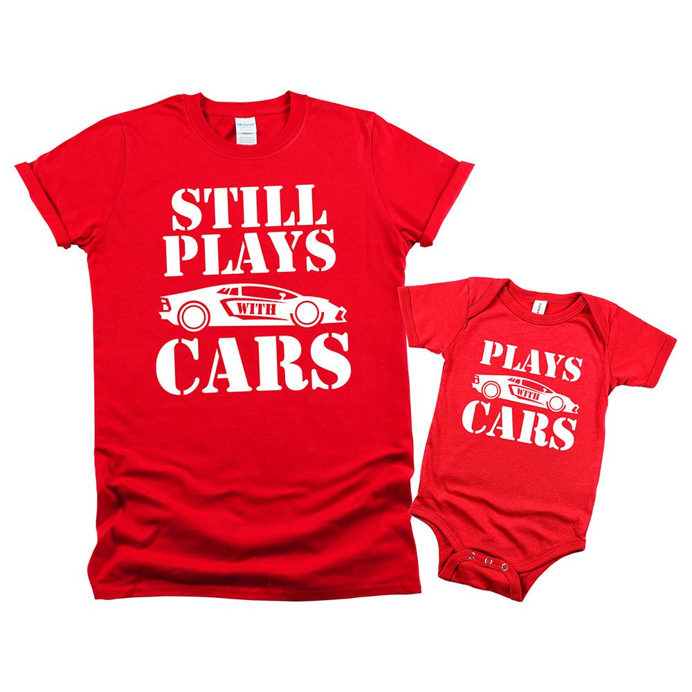 Matching Family Outfits - 2pc-Set - Dad & Baby Still Plays With Car - Red_