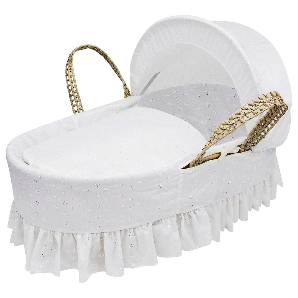 Kinder Valley - Broderie Anglaise White Palm Moses Basket