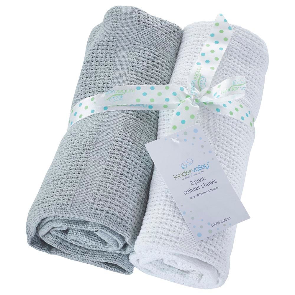 Kinder Valley - Pack of 2 White & Grey Cellular Shawl