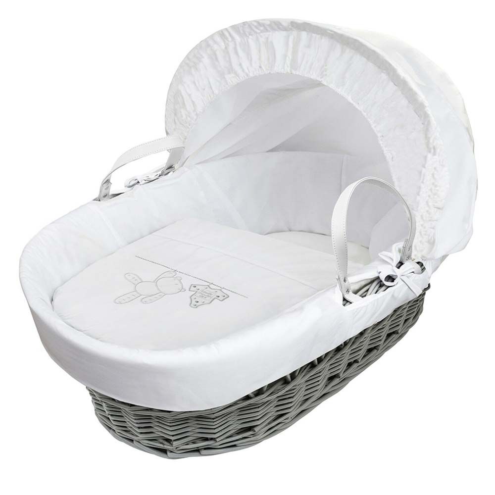 Kinder Valley Teddy Wash Day Grey Wicker Moses Basket White