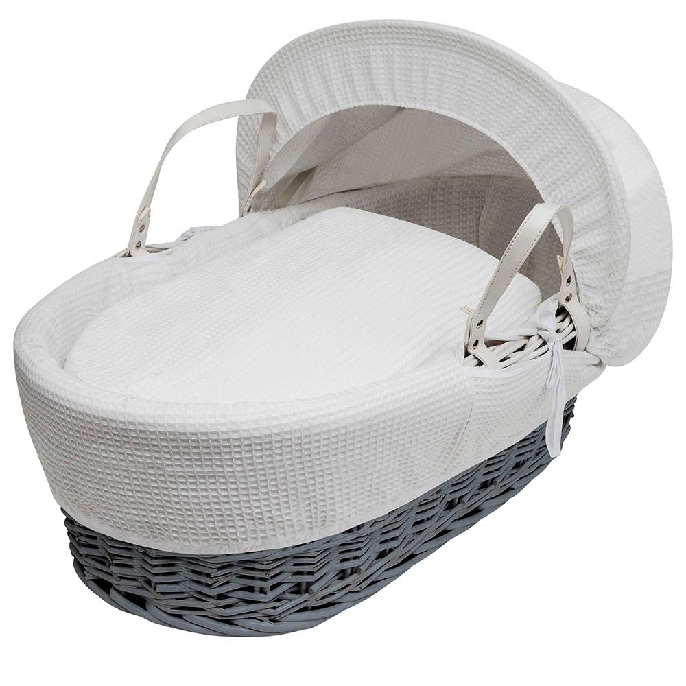 Kinder Valley - White Waffle Grey Wicker Moses Basket