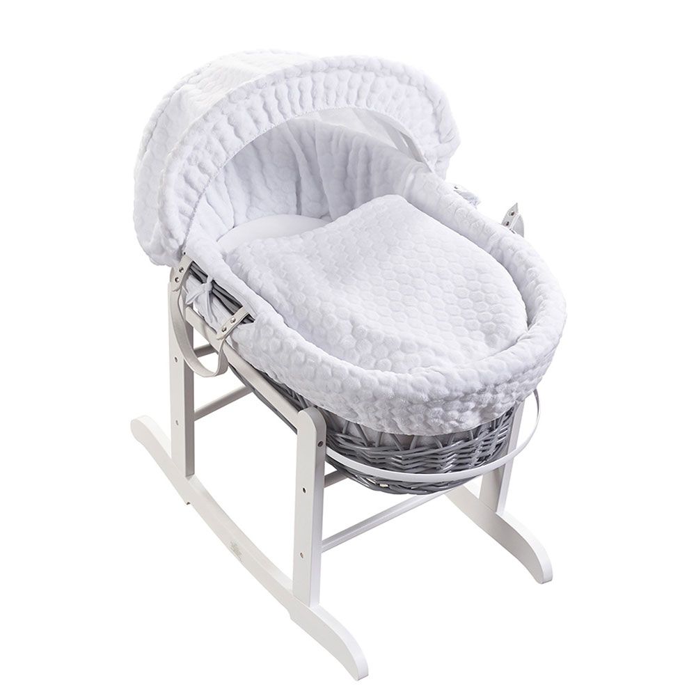 Kinder Valley - White Honeycomb Wicker Moses Basket w/ Stand