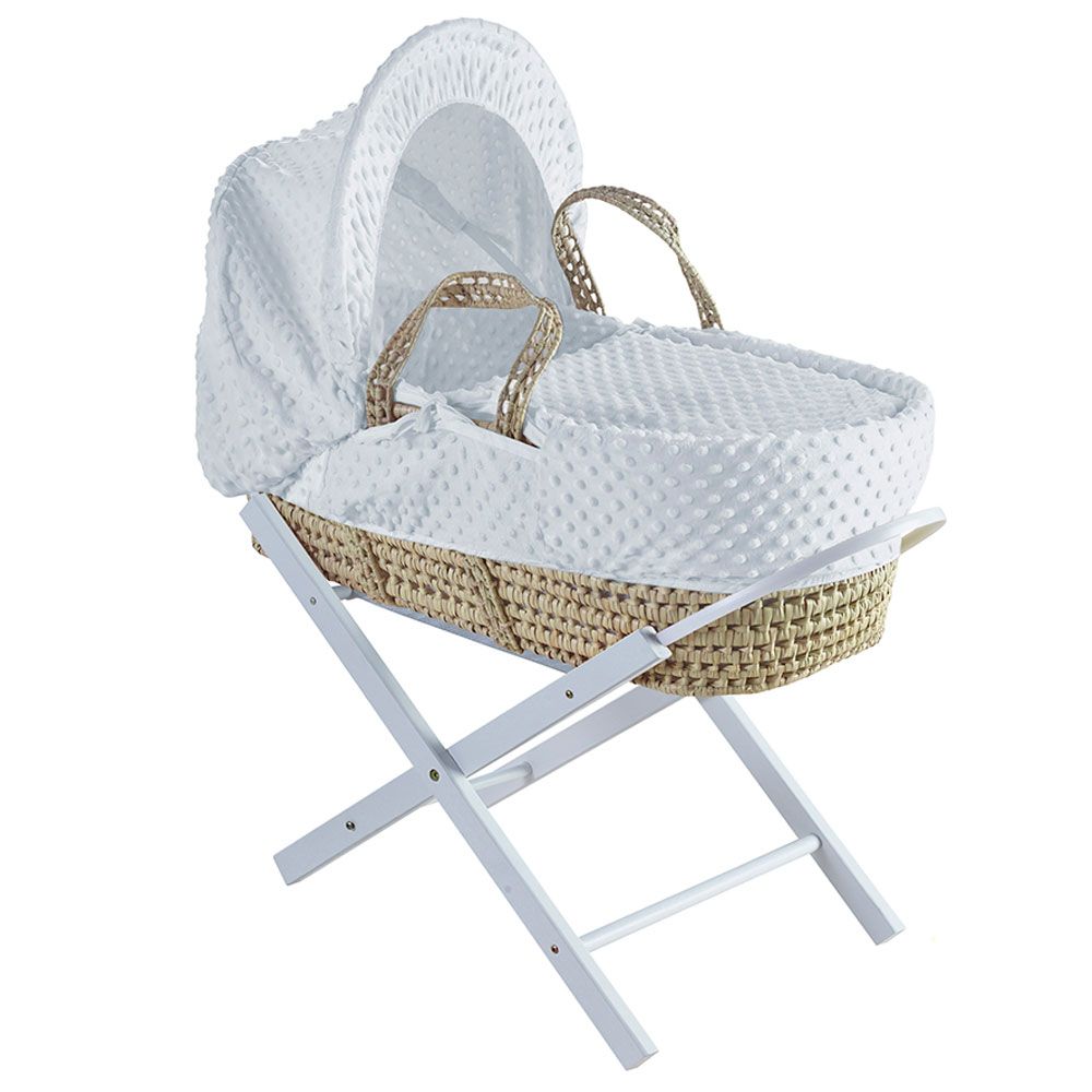 Kinder Valley - White Dimple Palm Moses Basket w/ Stand