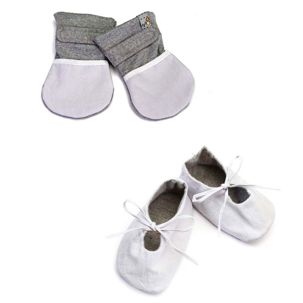 Mi Dulce An'ya Shoes and Mittens - Gray & White