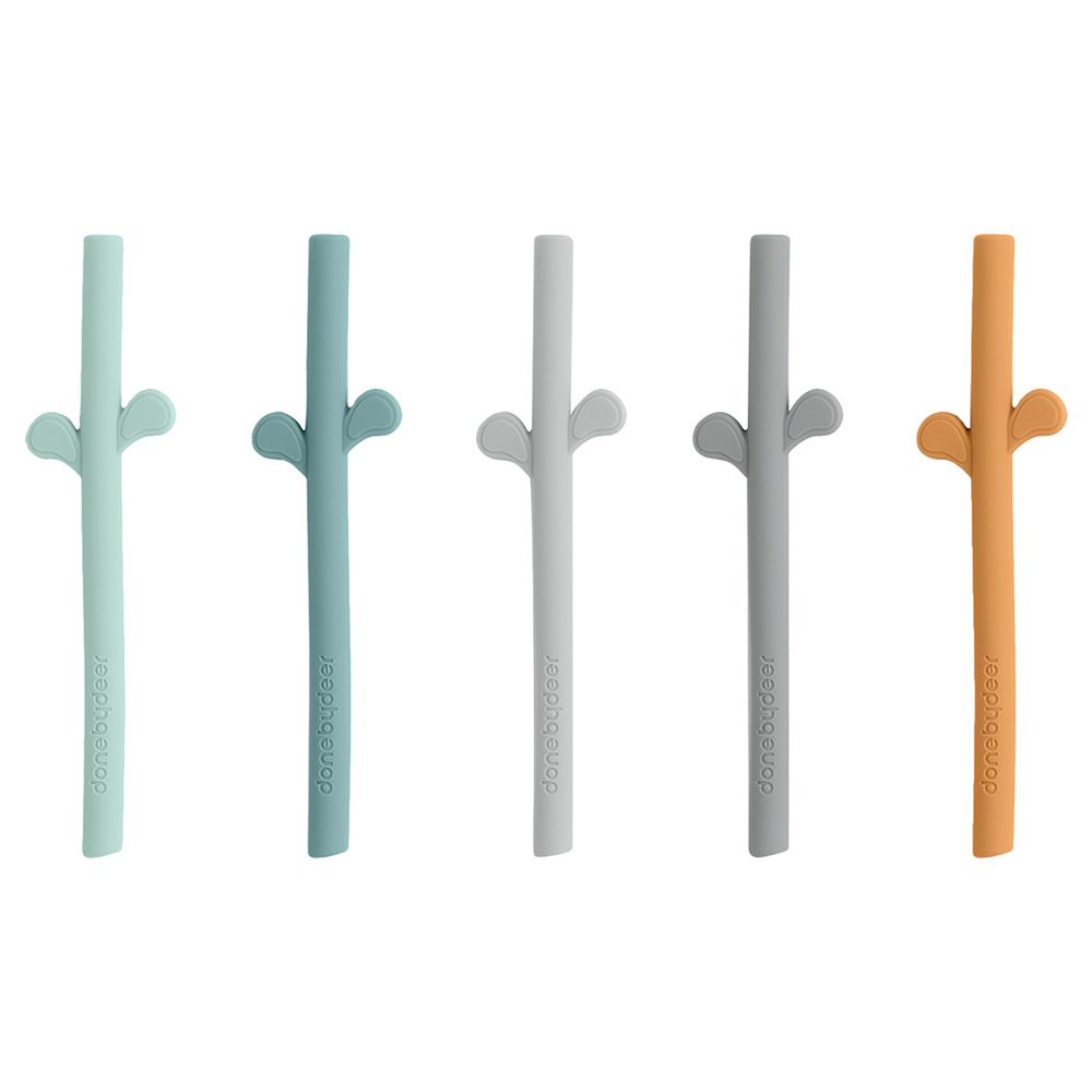 Done By Deer - Peekaboo Silicone Straw - Pack of 5 - Blue Mix