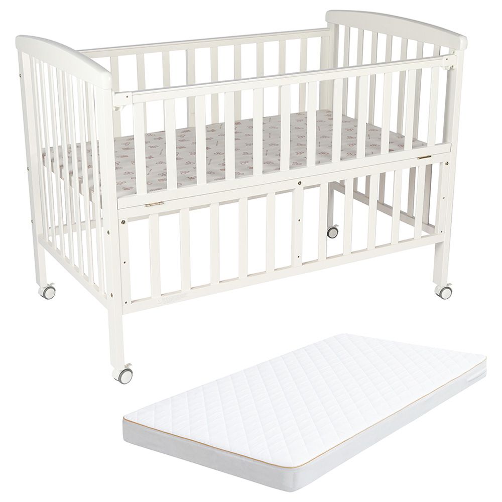 MOON - Wooden Portable Crib & Mattress - White