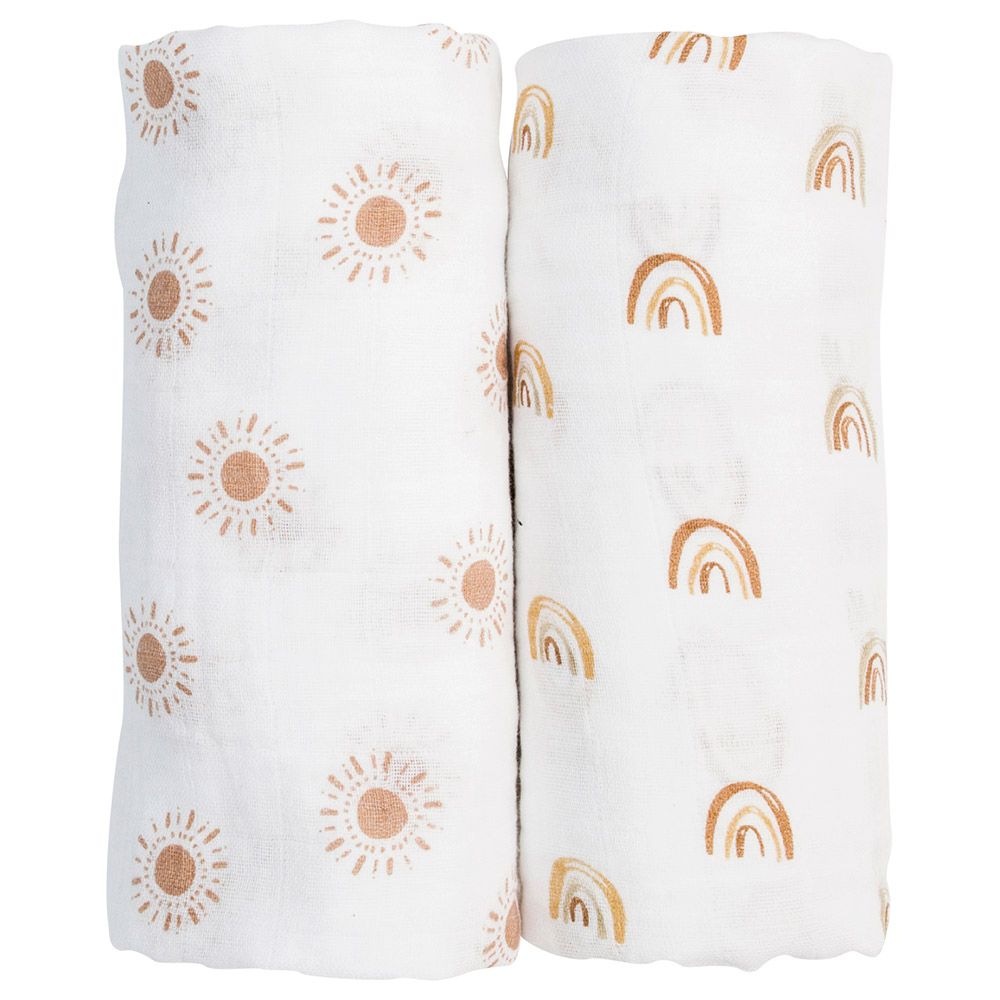 Lulujo - Cotton Swaddles - Pack of 2 - Daisy/Greenery